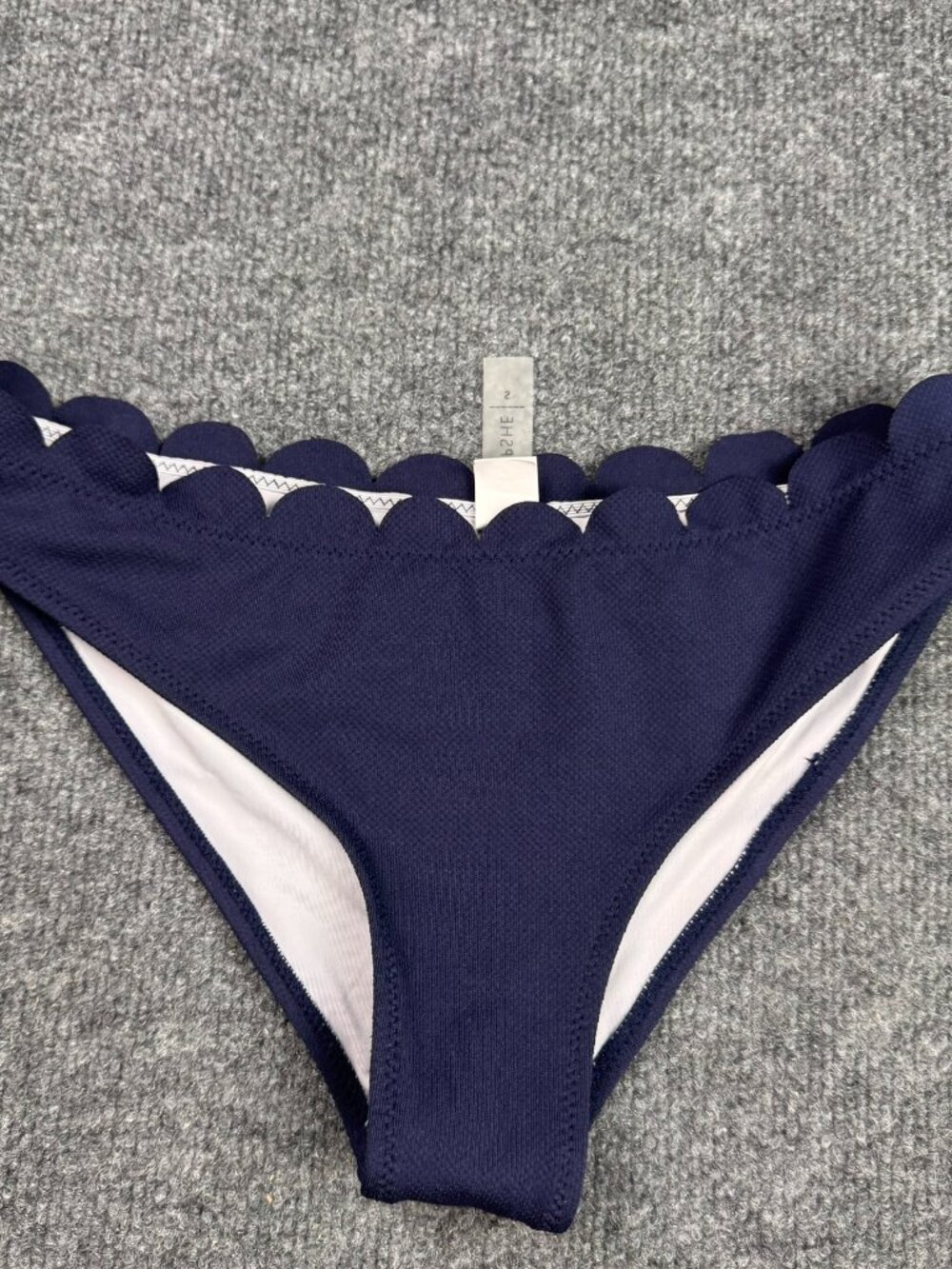 Cupshe Navy Blue Scalloped Bikini Bottom Size S Textures Swimwear